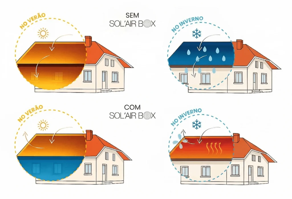 Ilustração da regulação de verão e inverno utilizando a solução de ventilação Solair Box